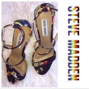 Steve Madden floral ankle wrap heels sandals EUC